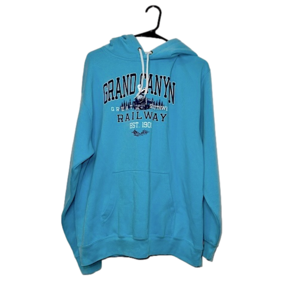 PRAIRIE MOUNTAIN Light Blue Grand Canyon Railway Train Long Sleeve Hoodie